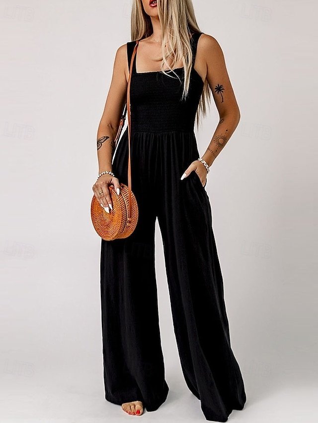 Streetwear Regular Solid U Neck Sleeveless Jumpsuit - Image 1