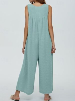 Streetwear Regular Solid U Neck Sleeveless Jumpsuit - Image 12