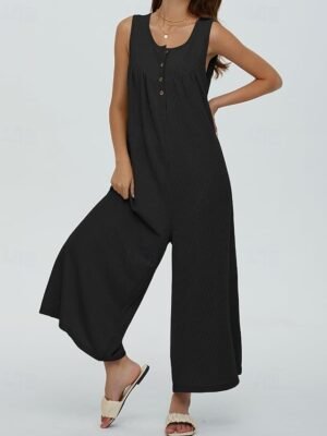 Streetwear Regular Solid U Neck Sleeveless Jumpsuit - Image 14