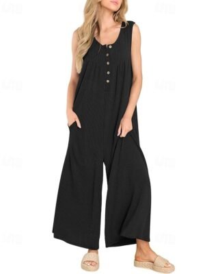 Streetwear Regular Solid U Neck Sleeveless Jumpsuit - Image 15