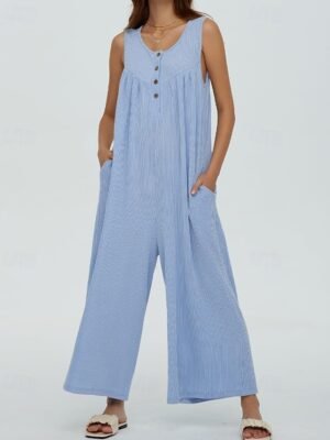 Streetwear Regular Solid U Neck Sleeveless Jumpsuit - Image 17