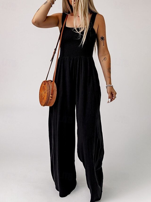 Streetwear Regular Solid U Neck Sleeveless Jumpsuit - Image 2