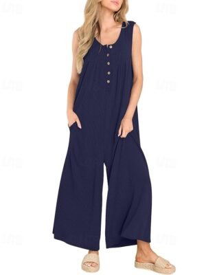 Streetwear Regular Solid U Neck Sleeveless Jumpsuit - Image 20