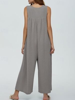 Streetwear Regular Solid U Neck Sleeveless Jumpsuit - Image 3