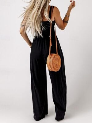 Streetwear Regular Solid U Neck Sleeveless Jumpsuit - Image 3