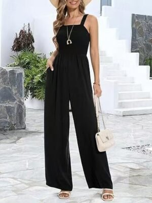 Streetwear Regular Solid U Neck Sleeveless Summer Jumpsuit - Image 3