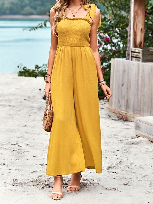 Streetwear Regular Solid U Neck Sleeveless Jumpsuit - Image 5