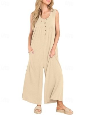 Streetwear Regular Solid U Neck Sleeveless Jumpsuit - Image 5