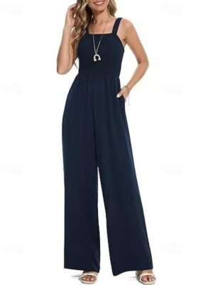 Streetwear Regular Solid U Neck Sleeveless Summer Jumpsuit - Image 8
