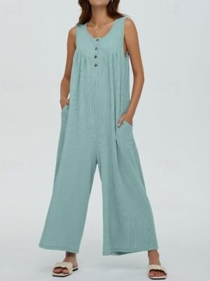 Streetwear Regular Solid U Neck Sleeveless Jumpsuit - Image 9