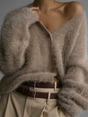 Streetwear Regular Solid V Neck Long Sleeve Long Cardigan - Image 1