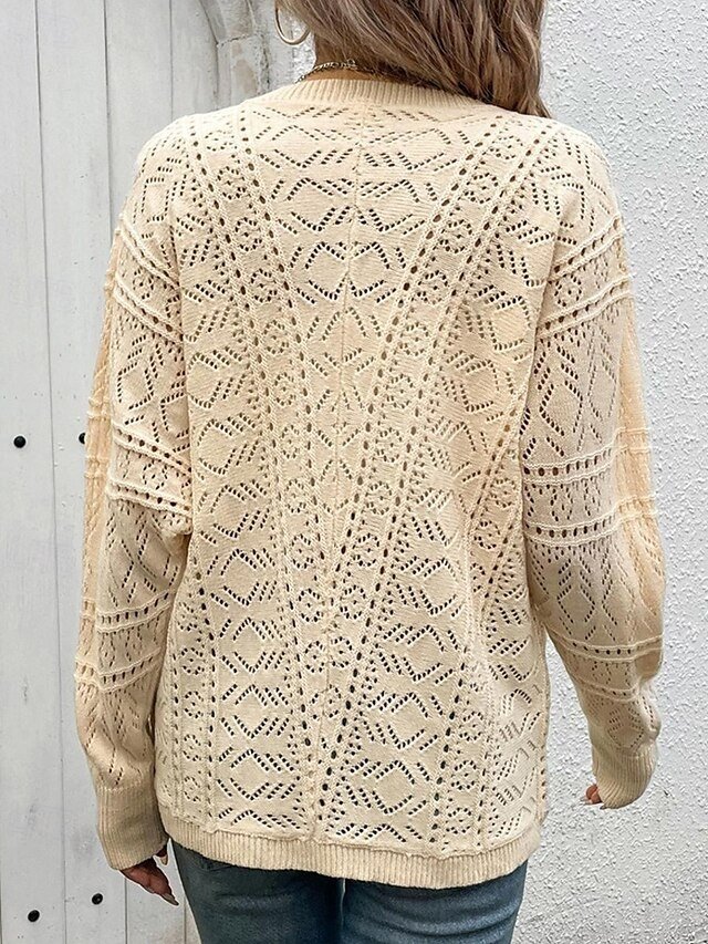 Streetwear Regular Solid V Neck Long Sleeve Sweater - Image 2