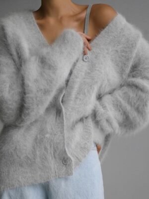 Streetwear Regular Solid V Neck Long Sleeve Long Cardigan - Image 3