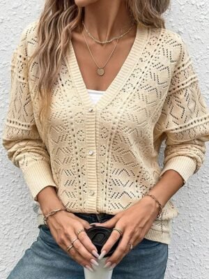 Streetwear Regular Solid V Neck Long Sleeve Sweater - Image 6