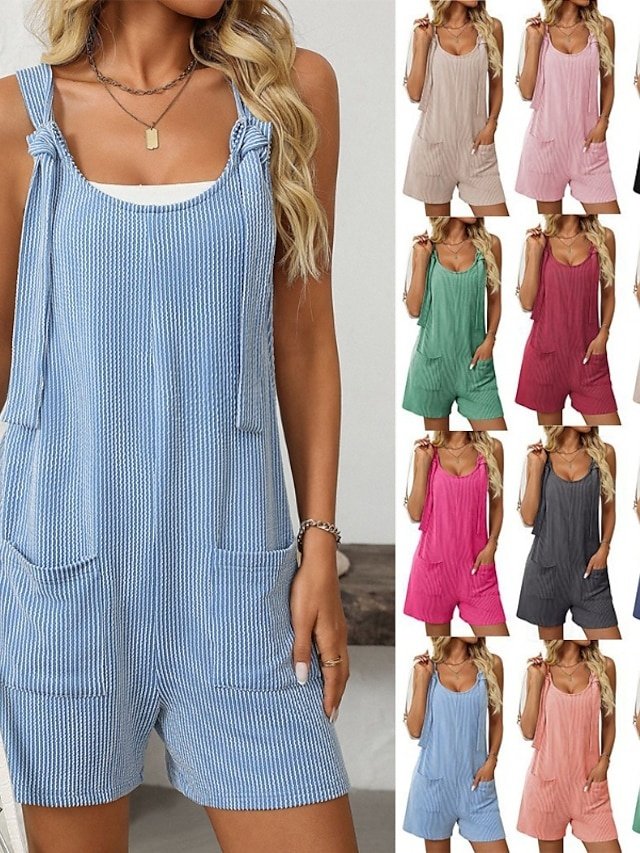 Streetwear Regular Solid V Neck Sleeveless Regular Dungarees Romper - Image 1