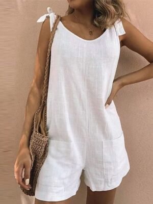 Streetwear Regular Solid V Neck Sleeveless Romper - Image 1