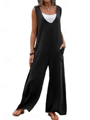 Streetwear Regular Solid V Neck Sleeveless Overall - Image 17
