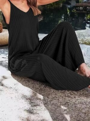 Streetwear Regular Solid V Neck Sleeveless Backless Jumpsuit - Image 18