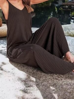 Streetwear Regular Solid V Neck Sleeveless Backless Jumpsuit - Image 19