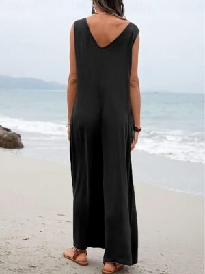 Streetwear Regular Solid V Neck Sleeveless Overall - Image 19