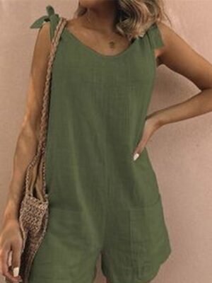 Streetwear Regular Solid V Neck Sleeveless Romper - Image 2