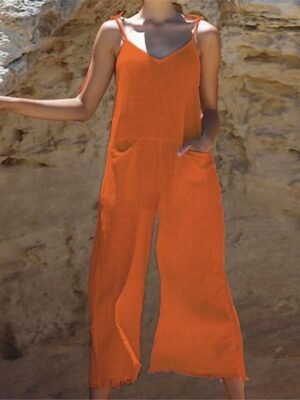 Streetwear Regular Solid V Neck Sleeveless Summer Overalls - Image 2