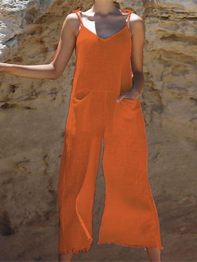 Streetwear Regular Solid V Neck Sleeveless Summer Overalls - Image 2
