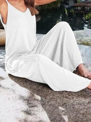 Streetwear Regular Solid V Neck Sleeveless Backless Jumpsuit - Image 22