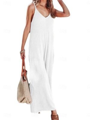 Streetwear Regular Solid V Neck Sleeveless Backless Jumpsuit - Image 23