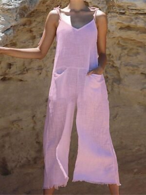 Streetwear Regular Solid V Neck Sleeveless Summer Overalls - Image 3