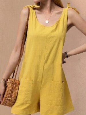 Streetwear Regular Solid V Neck Sleeveless Romper - Image 3