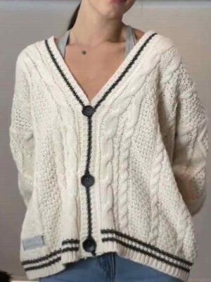 Streetwear Regular Star V Neck Long Sleeve Knitted Cardigan - Image 3