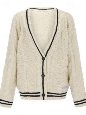 Streetwear Regular Star V Neck Long Sleeve Knitted Cardigan - Image 4