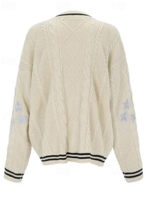 Streetwear Regular Star V Neck Long Sleeve Knitted Cardigan - Image 5
