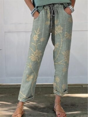 Streetwear Straight Floral High Waist Long Trousers - Image 1