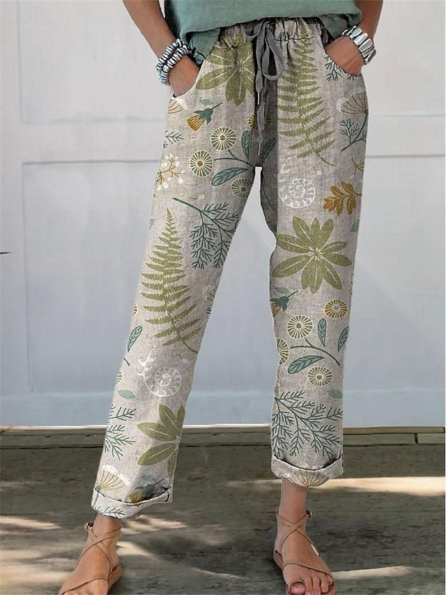 Streetwear Straight Floral High Waist Long Trousers - Image 2