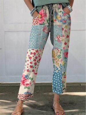 Streetwear Straight Floral High Waist Long Trousers - Image 4