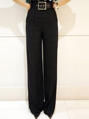 Streetwear Wide Leg Black Full Length Trousers - Image 4