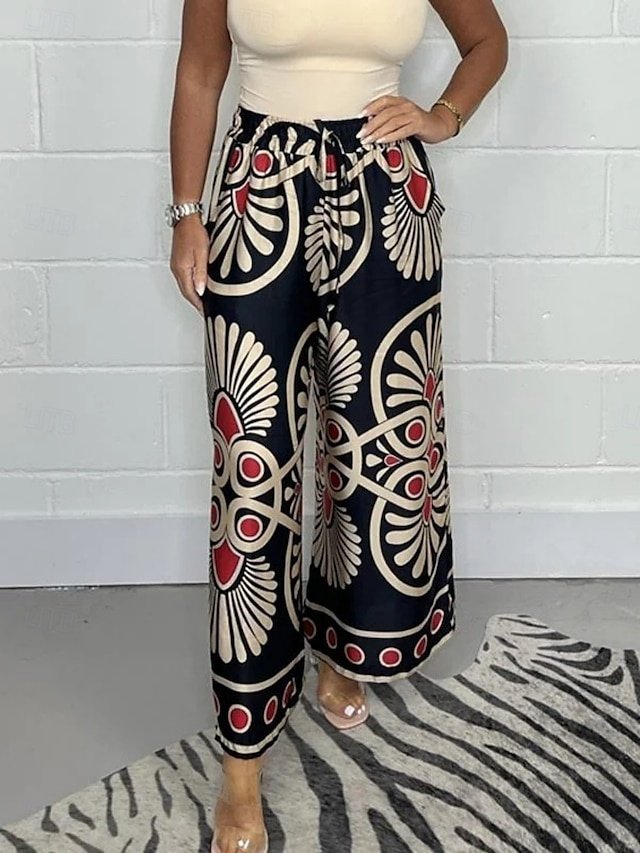 Streetwear Wide Leg Floral High Waist Full Length Chinos - Image 2