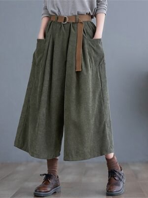 Streetwear Wide Leg Solid High Waist Calf-Length Pants - Image 1