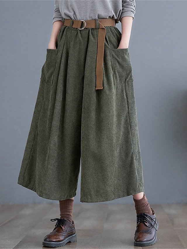 Streetwear Wide Leg Solid High Waist Calf-Length Pants - Image 1