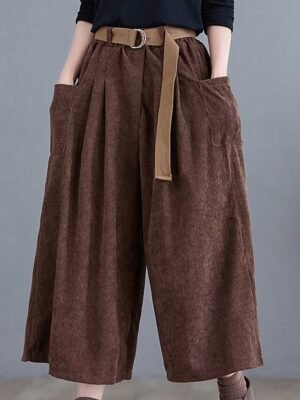 Streetwear Wide Leg Solid High Waist Calf-Length Pants - Image 11
