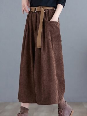 Streetwear Wide Leg Solid High Waist Calf-Length Pants - Image 12