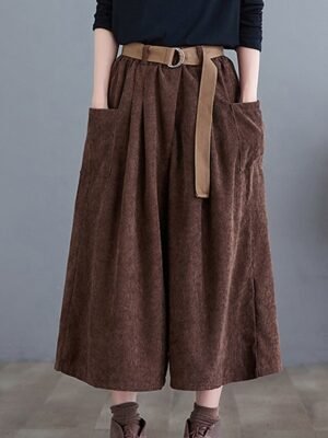 Streetwear Wide Leg Solid High Waist Calf-Length Pants - Image 14