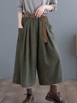 Streetwear Wide Leg Solid High Waist Calf-Length Pants - Image 2