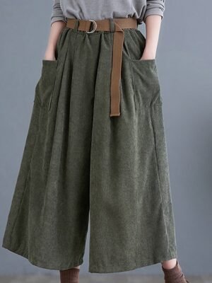 Streetwear Wide Leg Solid High Waist Calf-Length Pants - Image 3