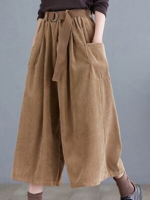 Streetwear Wide Leg Solid High Waist Calf-Length Pants - Image 8