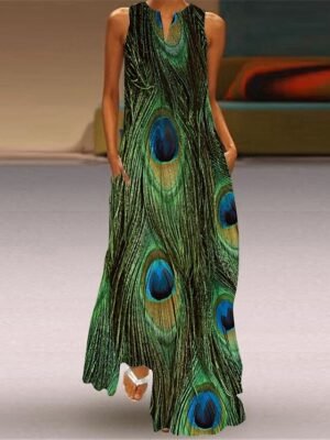 Stylish A Line Floral V Neck Sleeveless Maxi Dress - Image 7