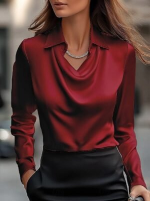 Stylish Basic Plain Shirt Collar Long Sleeve Regular Tops - Image 8