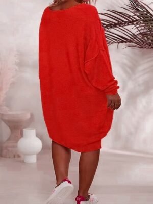 Stylish Basic Regular Pure Colour V Neck Long Sleeve Sweater Dress - Image 3